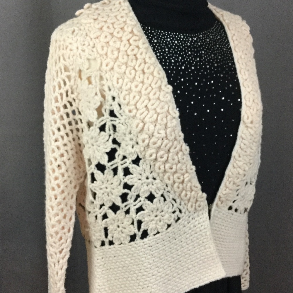 Vintage crochet cream open knit sweater
